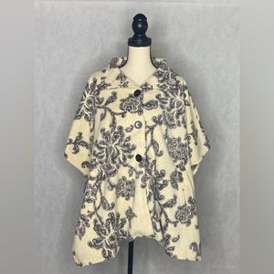 Le Moda Cream and Black Floral Print Cape Shawl Wrap NWT